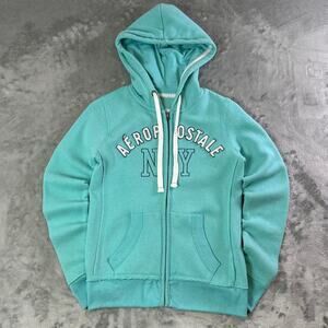 Y2K Aeropostale NY Full Zip Skater Hoodie XS Teal Classic Logo Women’s